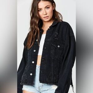 Black Denim Ripped Jacket.